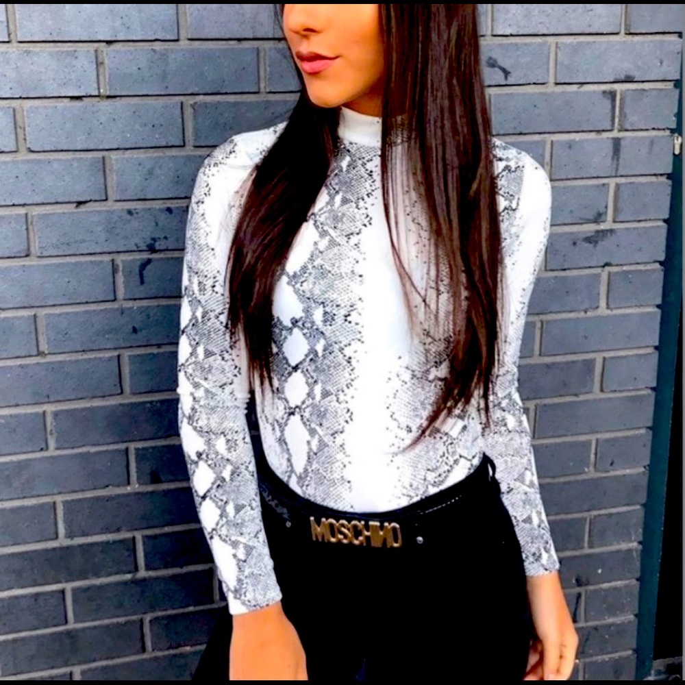White Snake Print Body Suit